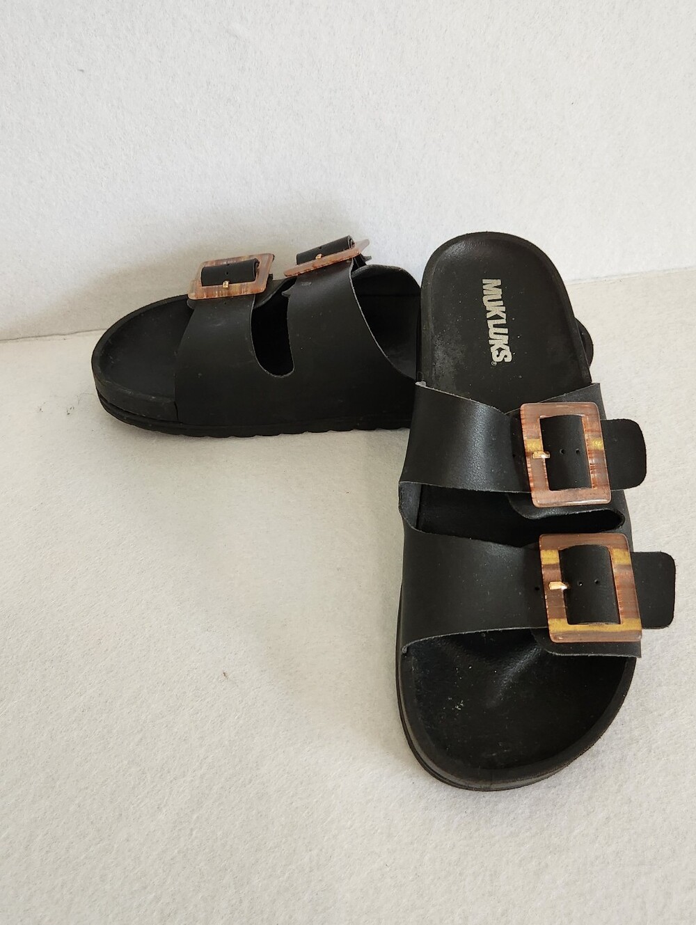 MUK LUKS Black Double Buckle Slide Sandals Size 8